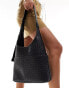 Glamorous large woven shoulder bag with pocket detail in black