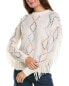 Фото #1 товара Minnie Rose Cable Corded Detail Fringe Cashmere Pullover Women's