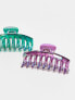 DesignB London iridescent 2 pack of hair claws in purple and green