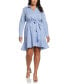 Plus Size Stripe Poplin Ruffle Long Sleeve Wrap Dress Ultramarine, 2X - фото #1