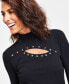 Фото #3 товара Women's Studded Cut-Out Mock-Neck Top, XS-3X, Created for Macy's