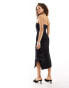 Moon River plunge front midi dress in black