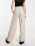 Bershka high waisted wide leg linen trousers in sand