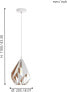 EGLO Carlton 1 Pendant Lamp, 1-Bulb Vintage Pendant Light, Retro Metal Pendant Lamp in White and Gold, E27 Socket, Diameter 20.5 cm [Energy Class A]