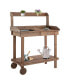 Фото #2 товара Wood Potting Bench Workstation Table w/ Storage Cabinet, Shelf Natural