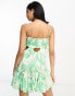 Фото #2 товара ASOS DESIGN ruched bust mini dress with tie detail and cut out in green floral print