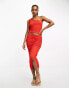 Pieces exclusive one shoulder crop top co-ord in red Красный, L - EU 40 - фото #3