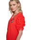 ფოტო #4 პროდუქტის Women's Ruched-Sleeve V-Neck Top