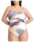 Фото #1 товара Plus Size Strapless Mesh Ruched One Piece