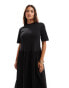 ASOS DESIGN t shirt maxi dress with poplin skirt in black