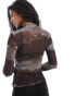 Фото #3 товара Vila long sleeved mesh top in chocolate watercolour print