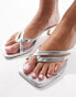 ASOS DESIGN Hydra leather toe thong kitten sandals in silver