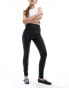 Vila coated leggings with zip back in black