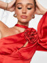 ASOS DESIGN one shoulder long sleeve top with corsage detail in red