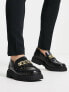 ASRA farley square toe chain loafers in black croc polished leather