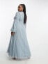 ASOS DESIGN Curve dobby chiffon pleat maxi dress with frill seam detail in pale blue