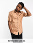 Фото #2 товара ASOS DESIGN skinny satin shirt with roll sleeve in bronze