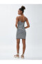 Фото #4 товара Mini Elbise Halter Yaka Yırtmaç Detaylı Dar Kesim