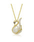 Sterling Silver 14k Gold Plated Faux Pearl & Cubic Zirconia Swan Pendant Necklace