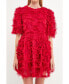 ფოტო #1 პროდუქტის Women's Gridded Mesh Feathered Puff Sleeve Mini Dress