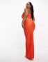 Фото #6 товара ASOS DESIGN Curve plunge halter cowl back plisse maxi dress in orange