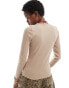 Noisy May lettuce edge long sleeve top with seam detail in beige Silbernerz, XS - EU 34 - фото #3