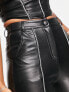 Фото #3 товара Miss Selfridge diamonte trim faux leather skinny trouser in black