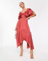 ASOS DESIGN satin v front v back ruffle midi dress in washed satin in rose