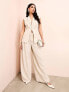 ASOS LUXE linen look long line sleeveless tailored blazer with bow back in stripe