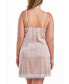 Brillow Plus Size Satin Striped Chemise with Lace Trim