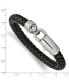 Stainless Steel Antiqued and Black Braided Leather Bracelet