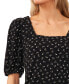 Women's Printed Square-Neck Puff-Sleeve Knit Top