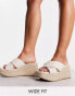 ASOS DESIGN Wide Fit Teddy 2 cross strap wedges in natural fabrication