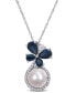 ფოტო #1 პროდუქტის Freshwater Cultured Pearl (7.5-8mm), Sapphire (1 3/5 ct. t.w.) and Diamond (1/8 ct. t.w.) Butterfly 17" Necklace in 10k White Gold