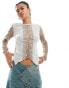 Basic Pleasure Mode relic lace insert long sleeve top in grey and khaki