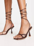 Simmi London Wide Fit Alamo mid heel tie up sandals in brown