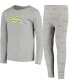 ფოტო #1 პროდუქტის Big Boys Gray Los Angeles Chargers Long Sleeve T-shirt and Pants Sleep Set