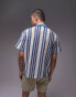 Topman short sleeve relaxed striped crochet shirt in blue