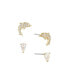 Gold Cubic Zirconia Dolphin Style and Pear Shaped Stud Earrings Set of Two Pair