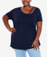 Фото #1 товара Plus Size V Cut Out Short Sleeve Top