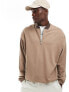 ASOS DESIGN oversized half zip sweatshirt with contrast collar in brown