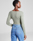 Фото #2 товара Women's Square-Neck Ribbed Sweater-Knit Long-Sleeve Bodysuit, Created for Macy's