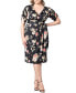 Women's Plus Size Eden Midi Faux Wrap Dress with Draped Sleeves