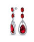 Art Deco Style Wedding Simulated Red Ruby AAA Cubic Zirconia Halo Large Teardrop CZ Statement Dangle Chandelier Earrings Pageant Bridal Party