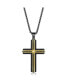 ფოტო #1 პროდუქტის Mens Stainless Steel Black & Gold Lined Single CZ Cross Necklace