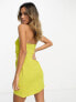 Фото #2 товара ASOS DESIGN satin bandeau mini dress with gathered waist detail in chartreuse