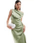 Фото #3 товара ASOS DESIGN satin off shoulder drape detail midi dress in sage