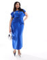 ASOS DESIGN Curve cap sleeve keyhole ruched front midi dress in royal blue Синий, 52 - фото #1