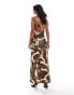 Miss Selfridge Petite satin tie front maxi slip dress in animal print Tieraufdruck, 42 - фото #4