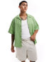 ASOS DESIGN boxy oversized linen blend shirt with revere collar in green grün, XS - Chest 36 - фото #1